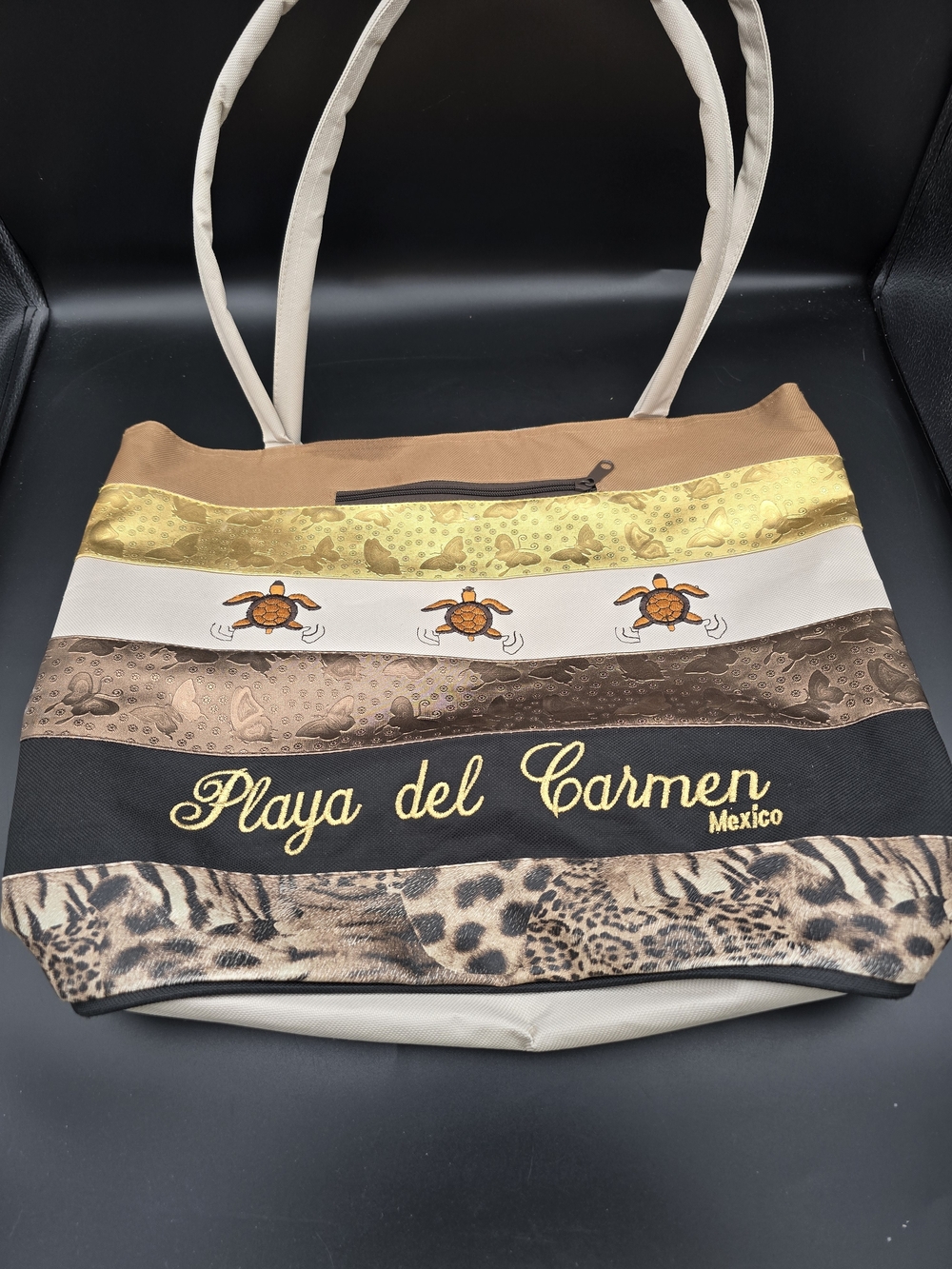 Playa del Carmen Embroidered Tote Bag - Brown Multi